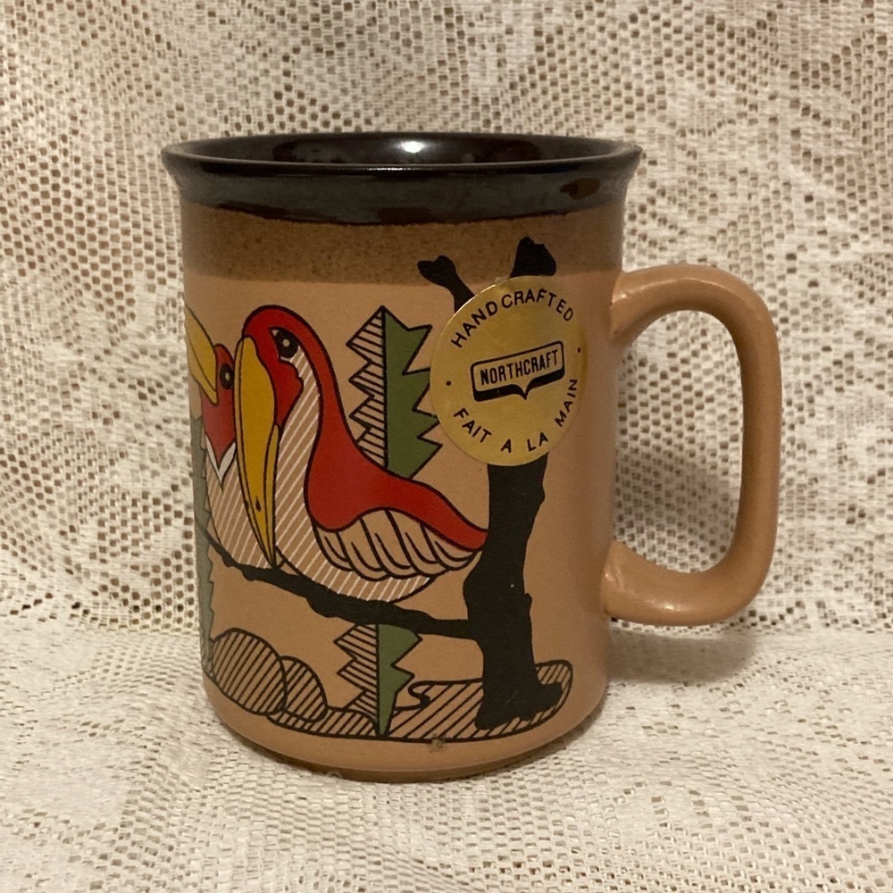 Price drop … Vintage Northcraft Korea Tan Pottery Bird Mug